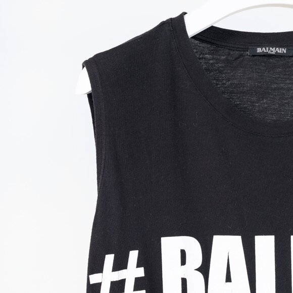 Balmain Black Cotton "#Balmain Army" Graphic Muscle Tank - Picture 5 of 10
